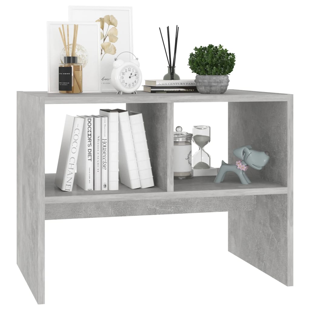 Concrete Grey Side Table - Modern Industrial End Table with Open Storage Shelves