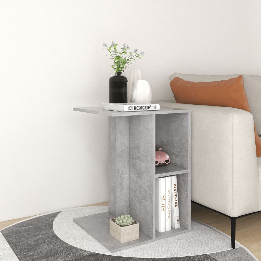 Concrete Grey Side Table - Modern Industrial End Table with Open Storage Shelves
