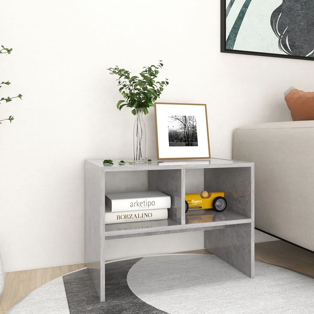 Concrete Grey Side Table - Modern Industrial End Table with Open Storage Shelves