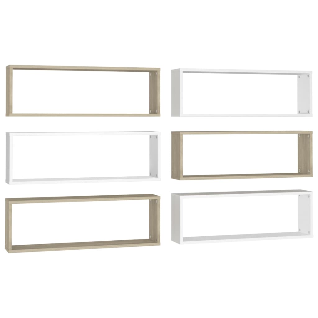 6-Piece Nordic Wall Shelf Set - White & Oak Floating Shelves for Modern Living Room