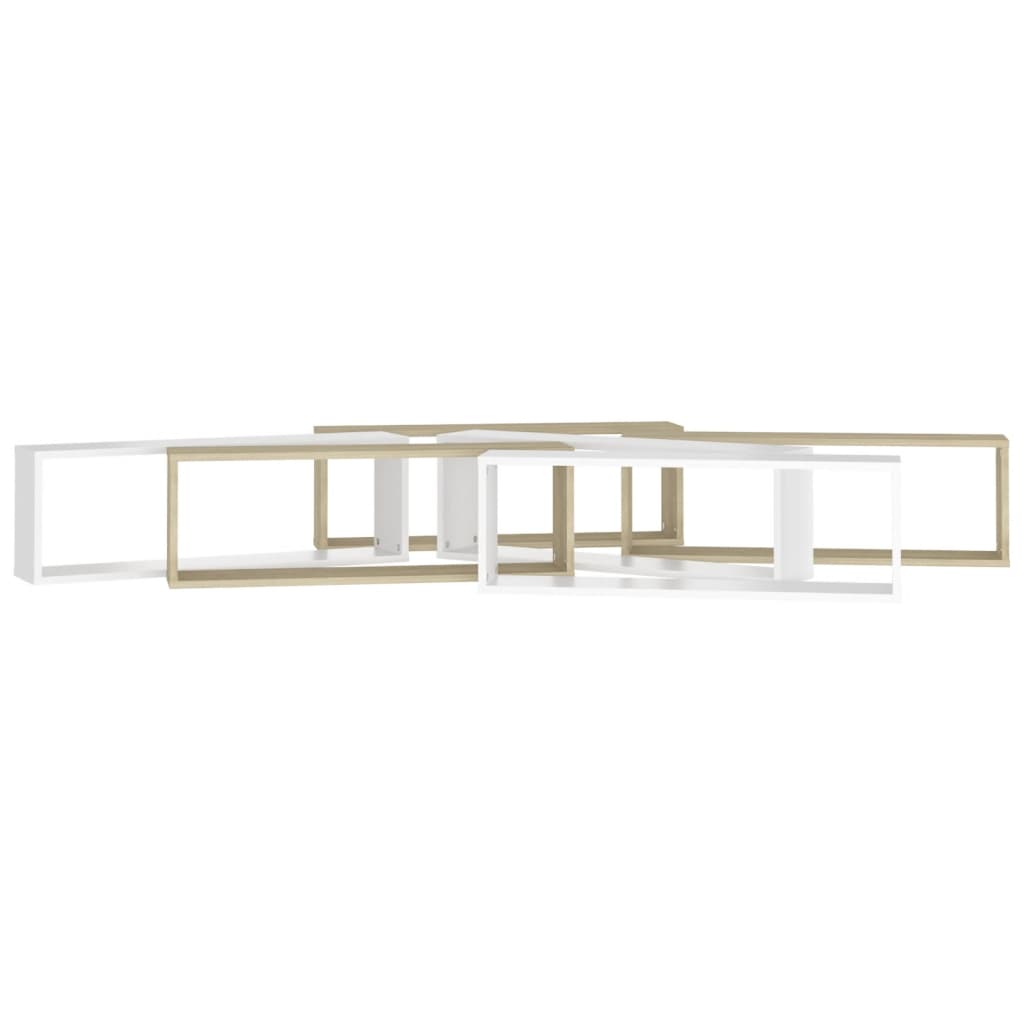 6-Piece Nordic Wall Shelf Set - White & Oak Floating Shelves for Modern Living Room