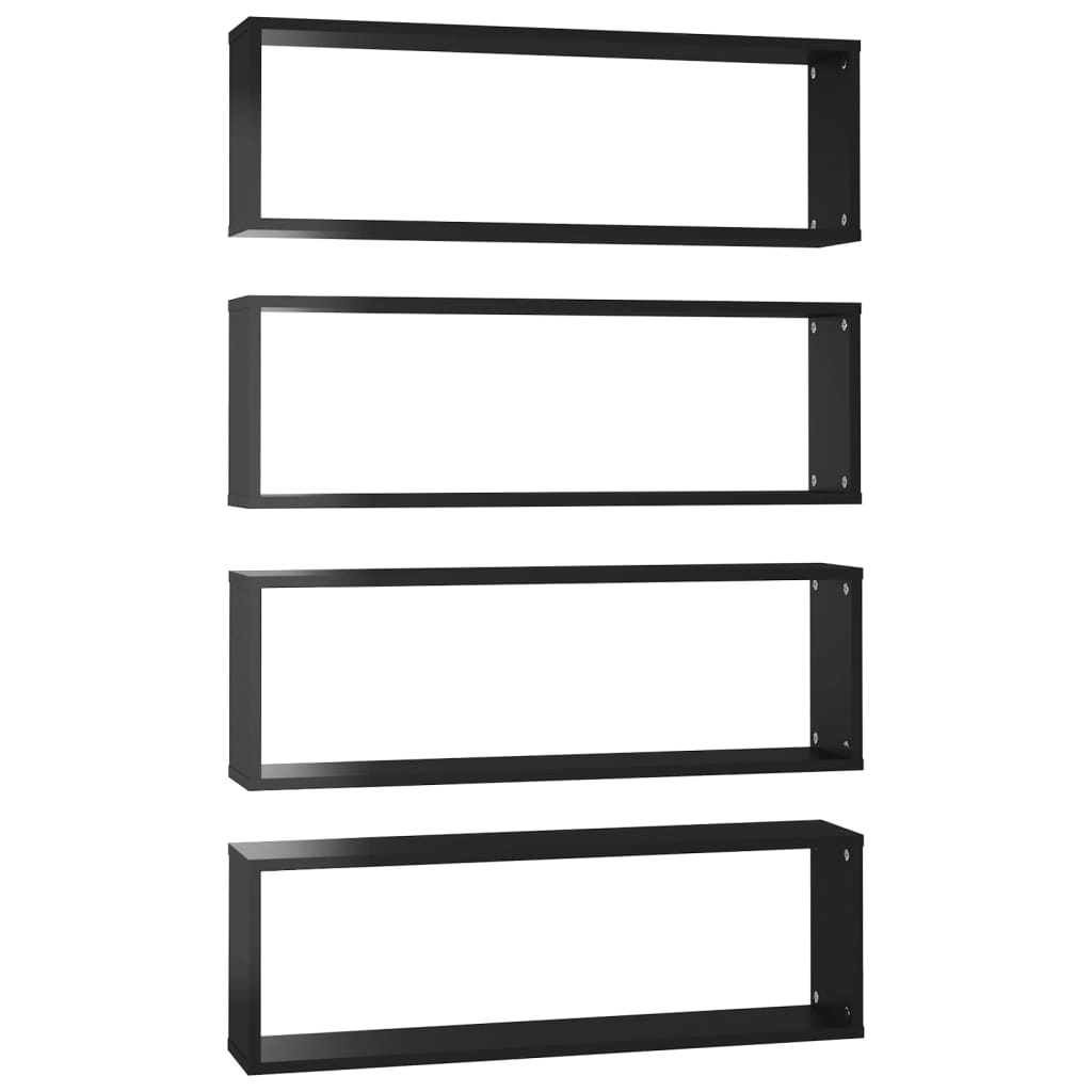 4-Pack Black Floating Cube Shelves - Modern Wall Mounted Storage & Display Organizer