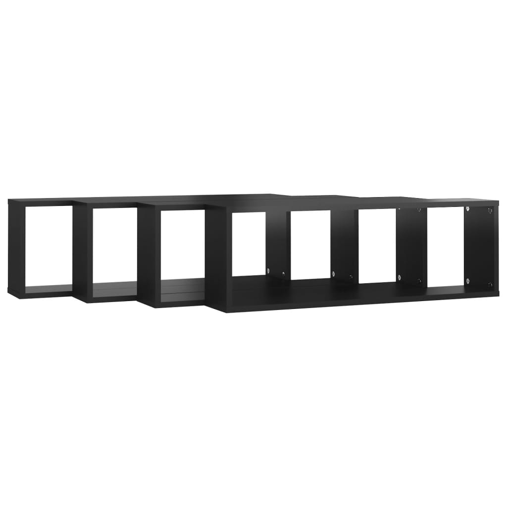 4-Pack Black Floating Cube Shelves - Modern Wall Mounted Storage & Display Organizer