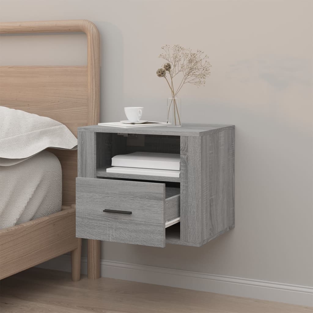 Dark Grey Floating Nightstand with Drawer - Wall Mounted Bedside Table for Modern Bedroom