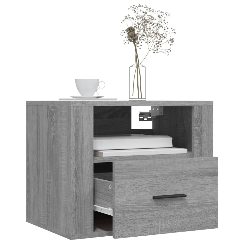 Dark Grey Floating Nightstand with Drawer - Wall Mounted Bedside Table for Modern Bedroom