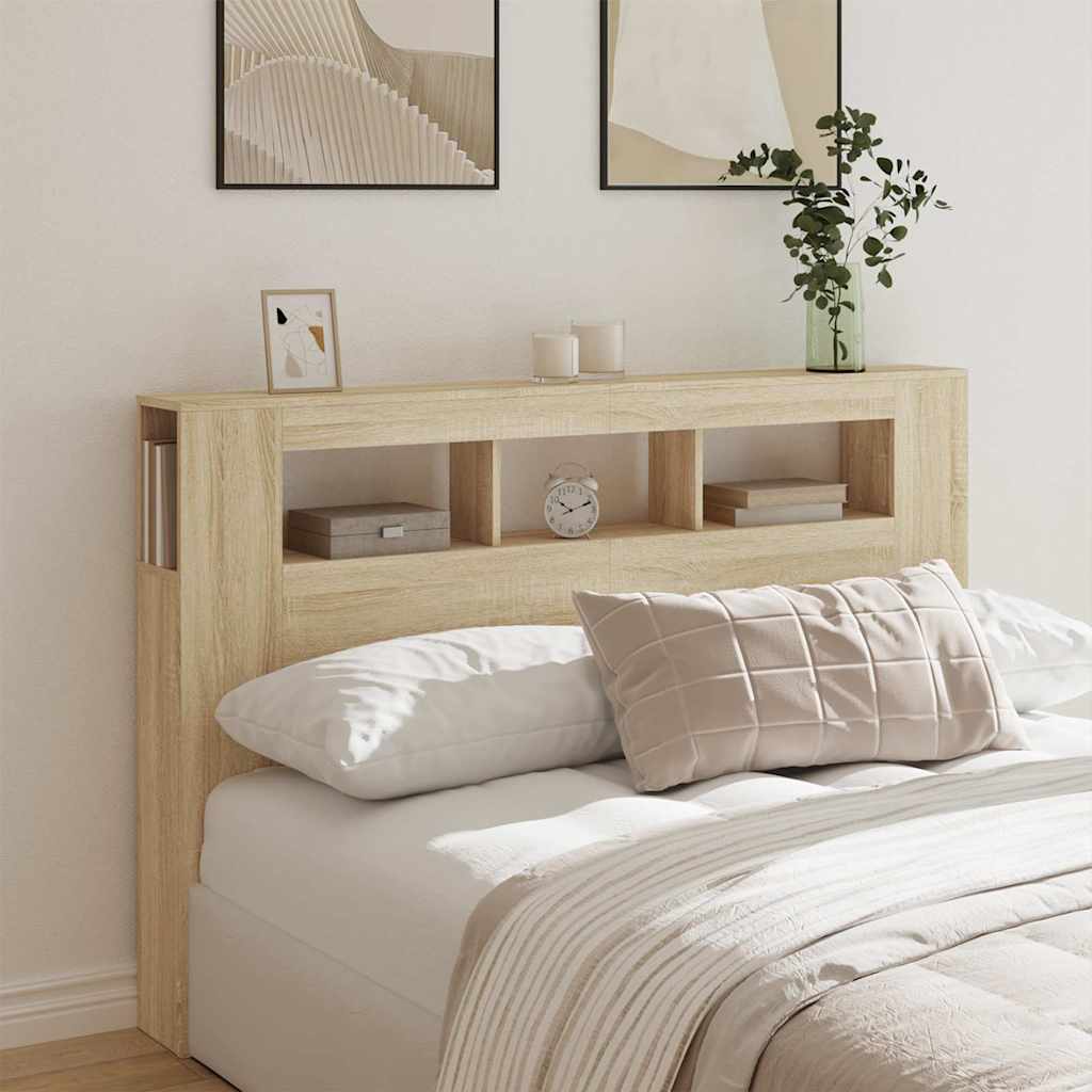 NNEVL LED Headboard Sonoma Oak 160x18.5x103.5 cm Engineered Wood-2