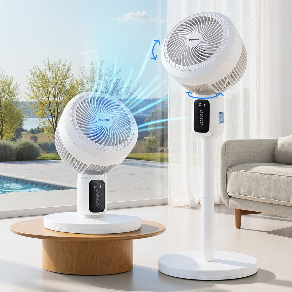 Devanti Pedestal Fan W/ Remote 3 Speed 12H Timer Height Adjustable Cooling Fan-0