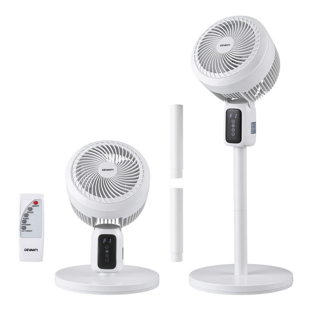 Devanti Pedestal Fan W/ Remote 3 Speed 12H Timer Height Adjustable Cooling Fan-2